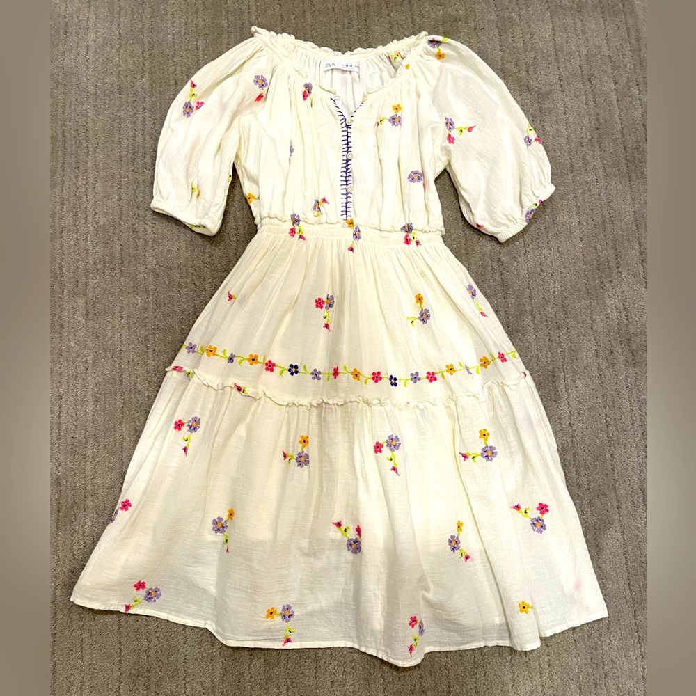 Zara floral dress hand embroidered.